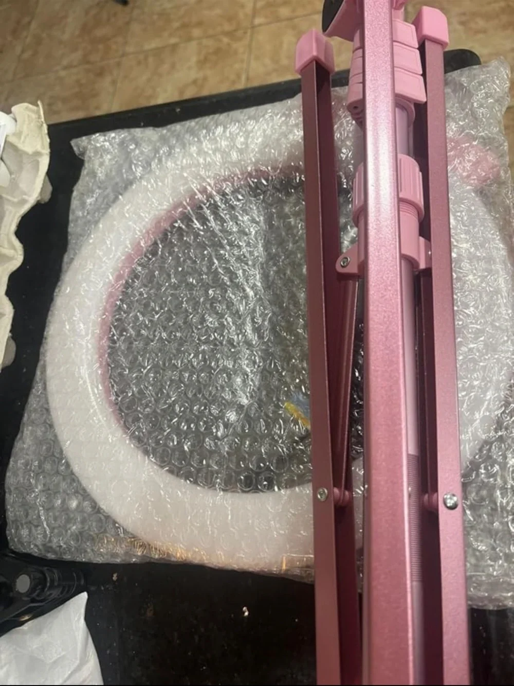 Pink LED Ring Light Floor Stand - Adjustable Tripod